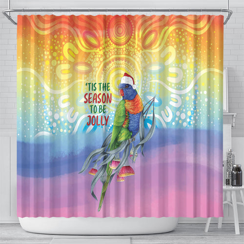 Rainbow Lorikeets Australia Christmas Shower Curtain Eucalyptus Blossoms Aboriginal Art