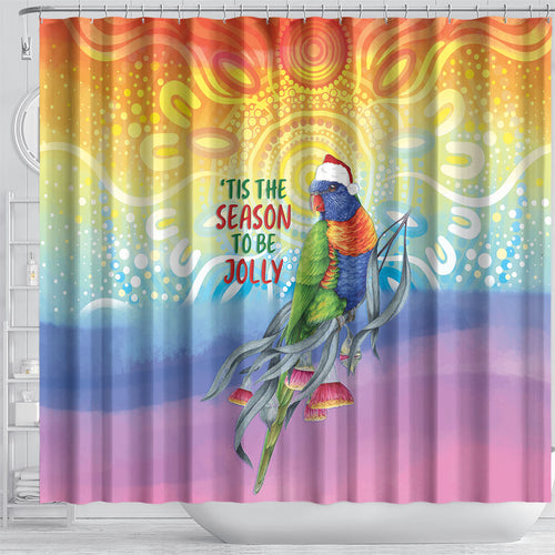 Rainbow Lorikeets Australia Christmas Shower Curtain Eucalyptus Blossoms Aboriginal Art