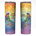 Rainbow Lorikeets Australia Christmas Skinny Tumbler Eucalyptus Blossoms Aboriginal Art