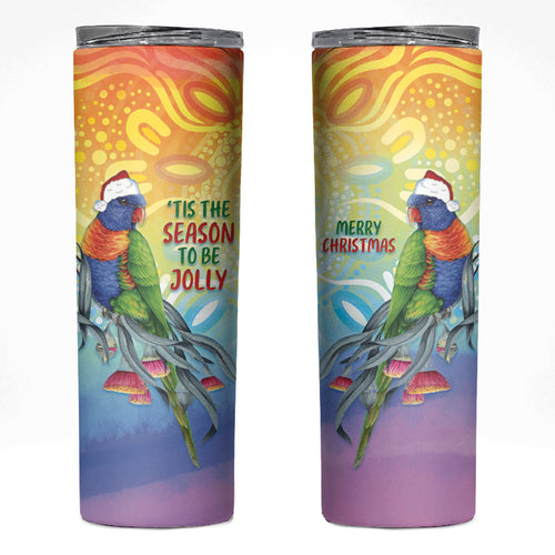 Rainbow Lorikeets Australia Christmas Skinny Tumbler Eucalyptus Blossoms Aboriginal Art
