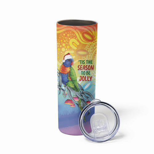 Rainbow Lorikeets Australia Christmas Skinny Tumbler Eucalyptus Blossoms Aboriginal Art