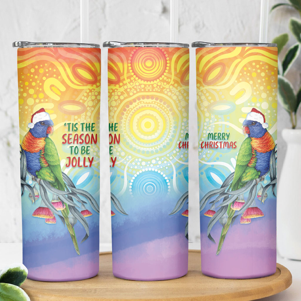 Rainbow Lorikeets Australia Christmas Skinny Tumbler Eucalyptus Blossoms Aboriginal Art