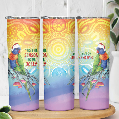Rainbow Lorikeets Australia Christmas Skinny Tumbler Eucalyptus Blossoms Aboriginal Art