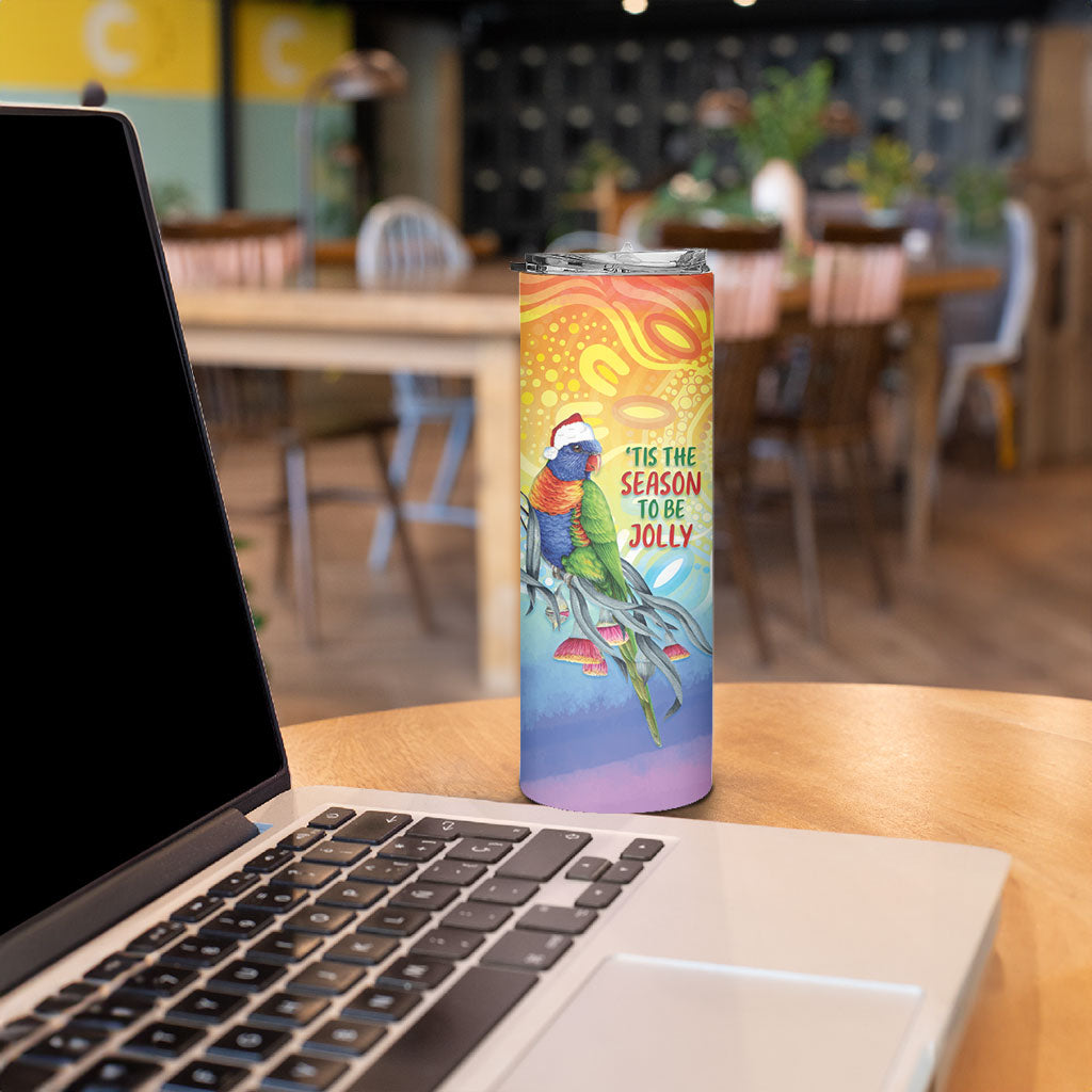 Rainbow Lorikeets Australia Christmas Skinny Tumbler Eucalyptus Blossoms Aboriginal Art