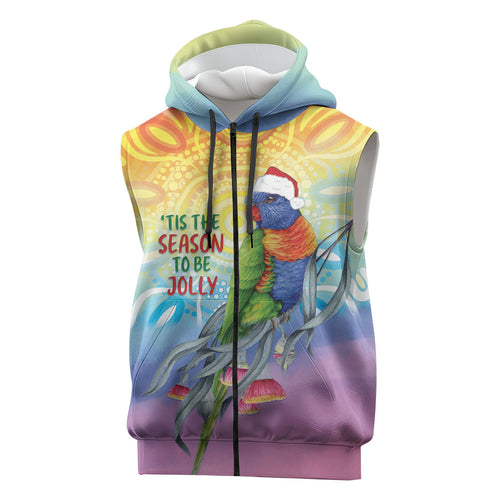 Rainbow Lorikeets Australia Christmas Sleeveless Zip Hoodie Eucalyptus Blossoms Aboriginal Art