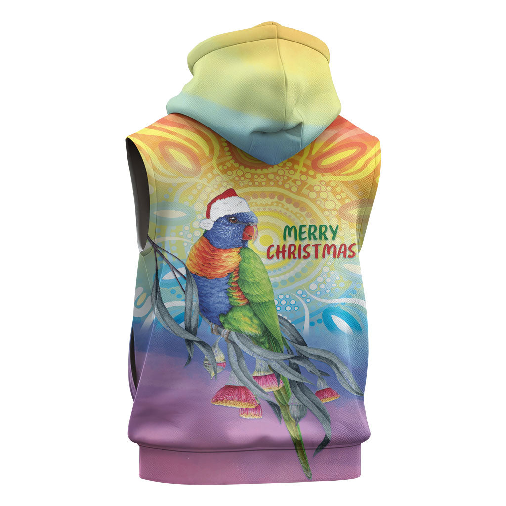 Rainbow Lorikeets Australia Christmas Sleeveless Zip Hoodie Eucalyptus Blossoms Aboriginal Art