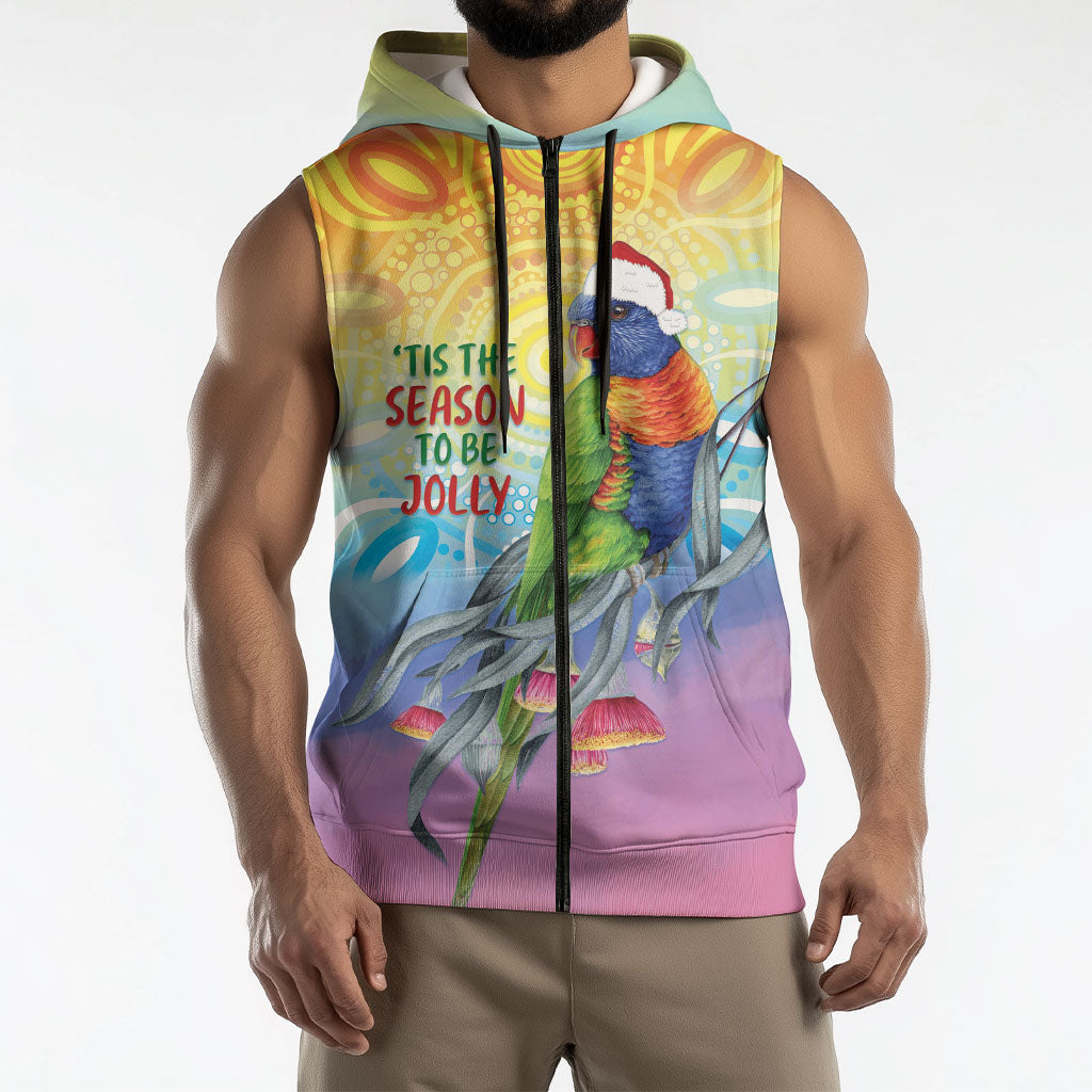 Rainbow Lorikeets Australia Christmas Sleeveless Zip Hoodie Eucalyptus Blossoms Aboriginal Art