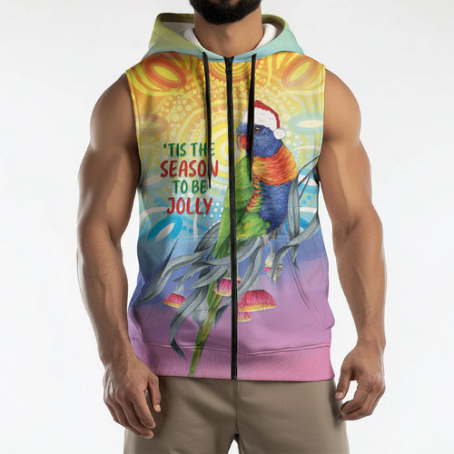 Rainbow Lorikeets Australia Christmas Sleeveless Zip Hoodie Eucalyptus Blossoms Aboriginal Art