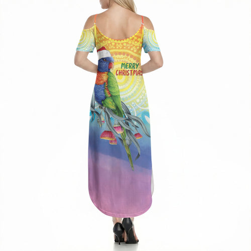 Rainbow Lorikeets Australia Christmas Summer Maxi Dress Eucalyptus Blossoms Aboriginal Art