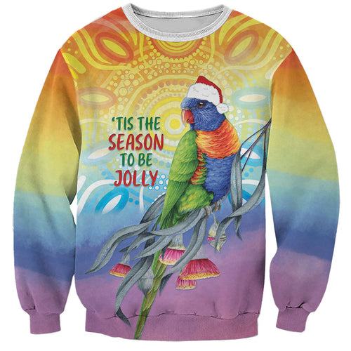 Rainbow Lorikeets Australia Christmas Sweatshirt Eucalyptus Blossoms Aboriginal Art