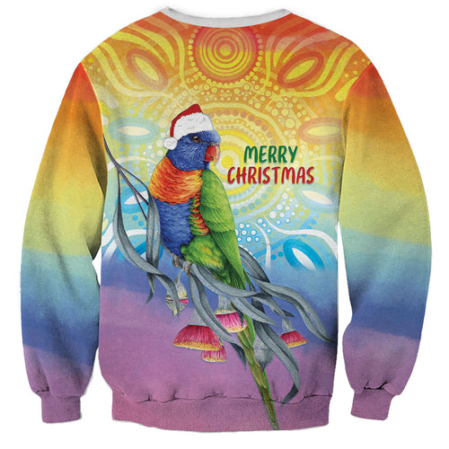 Rainbow Lorikeets Australia Christmas Sweatshirt Eucalyptus Blossoms Aboriginal Art