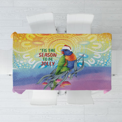 Rainbow Lorikeets Australia Christmas Tablecloth Eucalyptus Blossoms Aboriginal Art