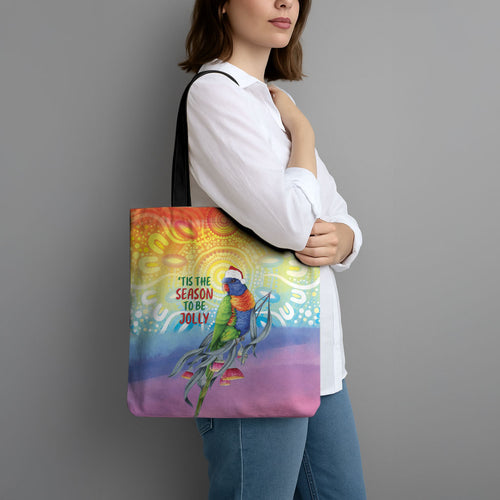 Rainbow Lorikeets Australia Christmas Tote Bag Eucalyptus Blossoms Aboriginal Art