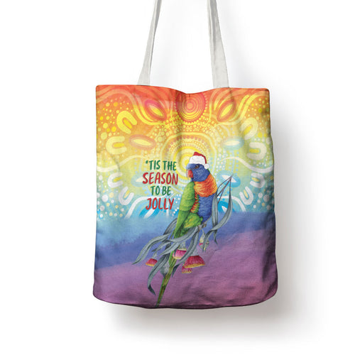 Rainbow Lorikeets Australia Christmas Tote Bag Eucalyptus Blossoms Aboriginal Art