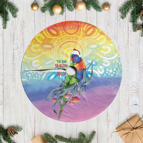 Rainbow Lorikeets Australia Christmas Tree Skirt Eucalyptus Blossoms Aboriginal Art