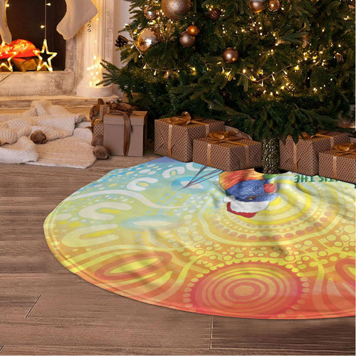 Rainbow Lorikeets Australia Christmas Tree Skirt Eucalyptus Blossoms Aboriginal Art