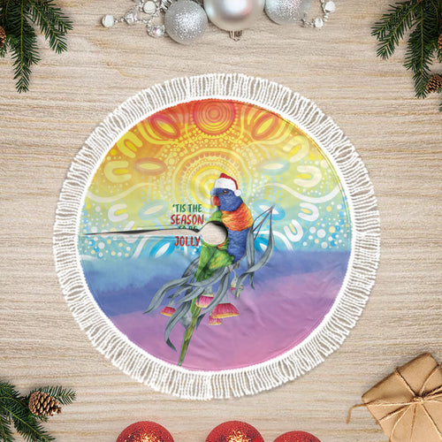 Rainbow Lorikeets Australia Christmas Tree Skirt Eucalyptus Blossoms Aboriginal Art