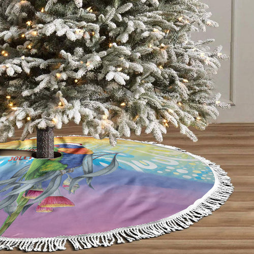 Rainbow Lorikeets Australia Christmas Tree Skirt Eucalyptus Blossoms Aboriginal Art