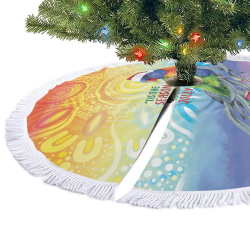 Rainbow Lorikeets Australia Christmas Tree Skirt Eucalyptus Blossoms Aboriginal Art