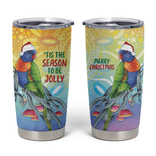Rainbow Lorikeets Australia Christmas Tumbler Cup Eucalyptus Blossoms Aboriginal Art