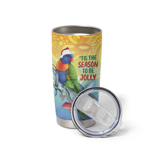 Rainbow Lorikeets Australia Christmas Tumbler Cup Eucalyptus Blossoms Aboriginal Art