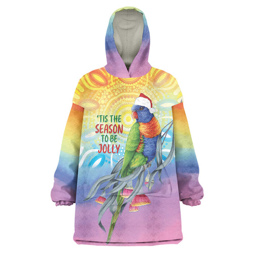 Rainbow Lorikeets Australia Christmas Wearable Blanket Hoodie Eucalyptus Blossoms Aboriginal Art