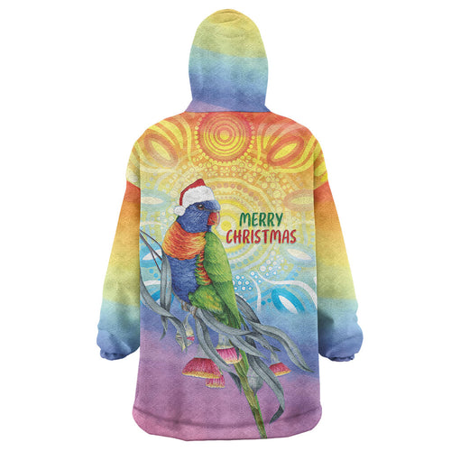 Rainbow Lorikeets Australia Christmas Wearable Blanket Hoodie Eucalyptus Blossoms Aboriginal Art