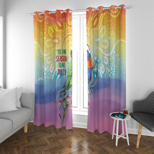 Rainbow Lorikeets Australia Christmas Window Curtain Eucalyptus Blossoms Aboriginal Art