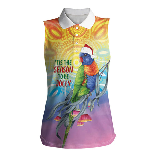 Rainbow Lorikeets Australia Christmas Women Sleeveless Polo Shirt Eucalyptus Blossoms Aboriginal Art