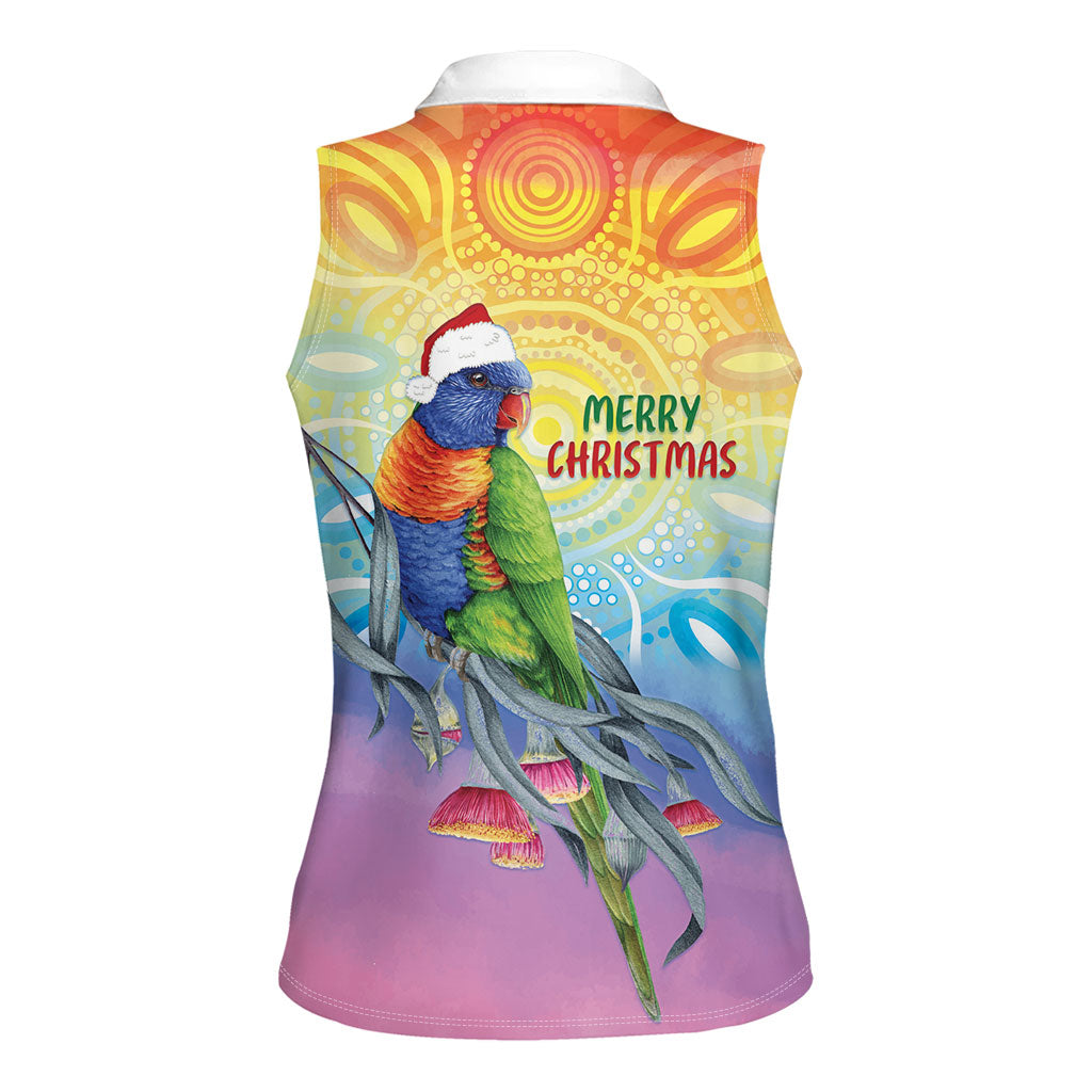 Rainbow Lorikeets Australia Christmas Women Sleeveless Polo Shirt Eucalyptus Blossoms Aboriginal Art