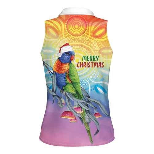 Rainbow Lorikeets Australia Christmas Women Sleeveless Polo Shirt Eucalyptus Blossoms Aboriginal Art
