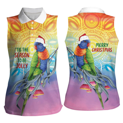 Rainbow Lorikeets Australia Christmas Women Sleeveless Polo Shirt Eucalyptus Blossoms Aboriginal Art