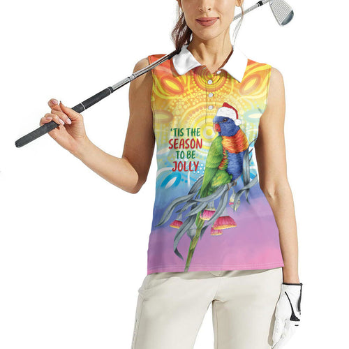 Rainbow Lorikeets Australia Christmas Women Sleeveless Polo Shirt Eucalyptus Blossoms Aboriginal Art