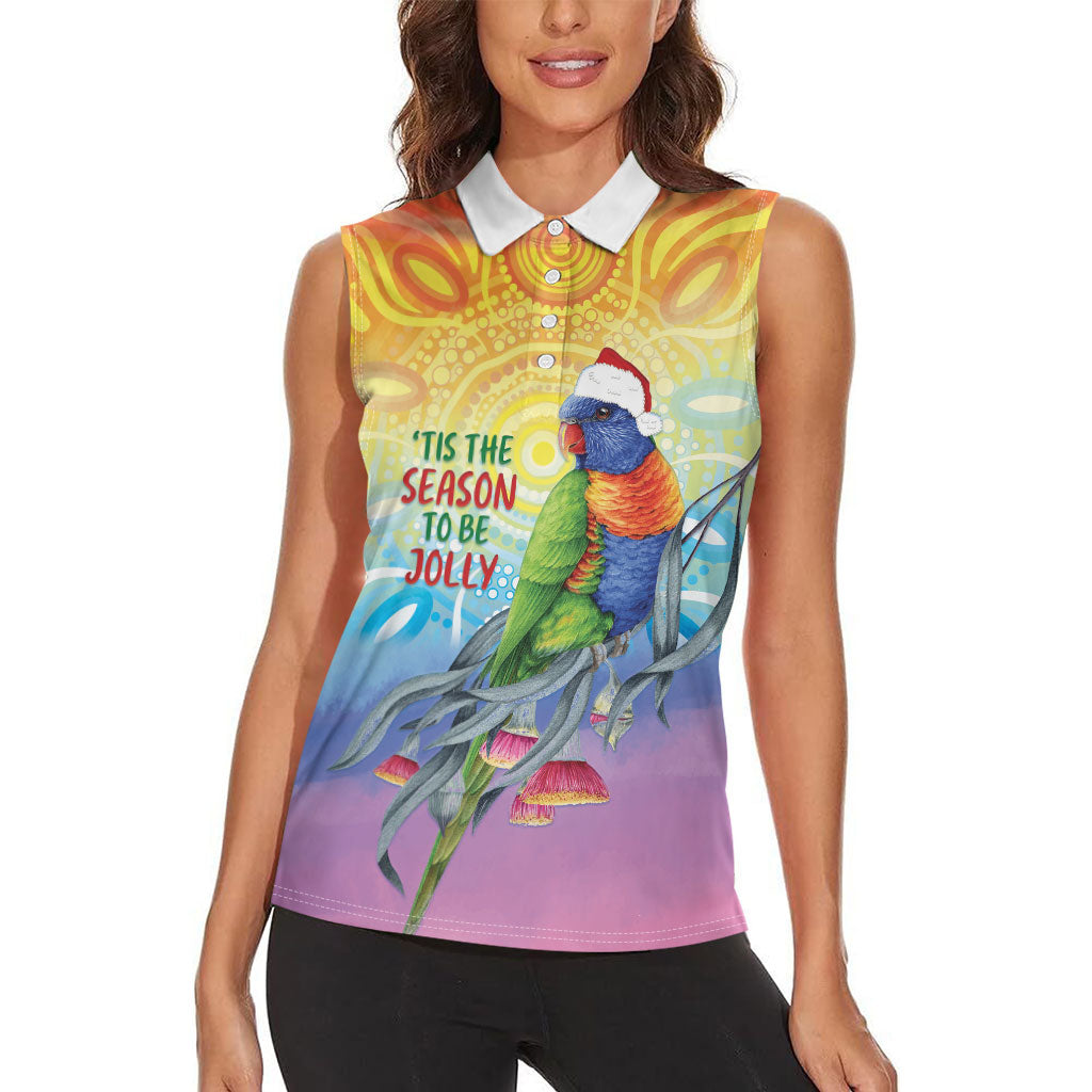 Rainbow Lorikeets Australia Christmas Women Sleeveless Polo Shirt Eucalyptus Blossoms Aboriginal Art