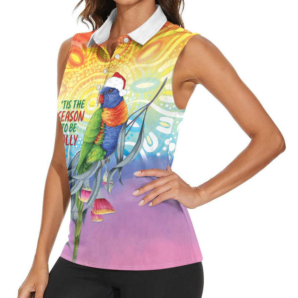 Rainbow Lorikeets Australia Christmas Women Sleeveless Polo Shirt Eucalyptus Blossoms Aboriginal Art