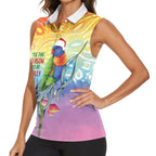 Rainbow Lorikeets Australia Christmas Women Sleeveless Polo Shirt Eucalyptus Blossoms Aboriginal Art