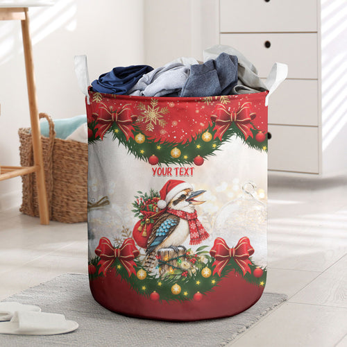 Personalised Kookaburra Australia Christmas Laundry Basket Kooka-la-la-la-la Xmas Bows