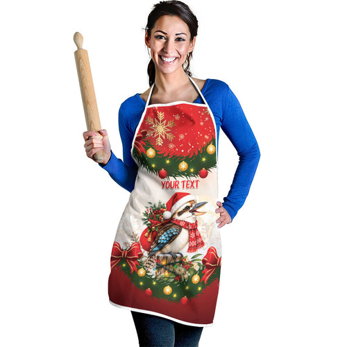 Personalised Kookaburra Australia Christmas Apron Kooka-la-la-la-la Xmas Bows