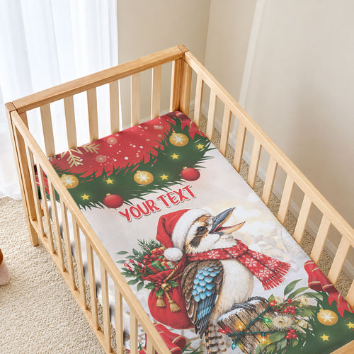 Personalised Kookaburra Australia Christmas Baby Bed Cover Kooka-la-la-la-la Xmas Bows