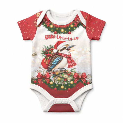 Personalised Kookaburra Australia Christmas Baby Onesie Kooka-la-la-la-la Xmas Bows