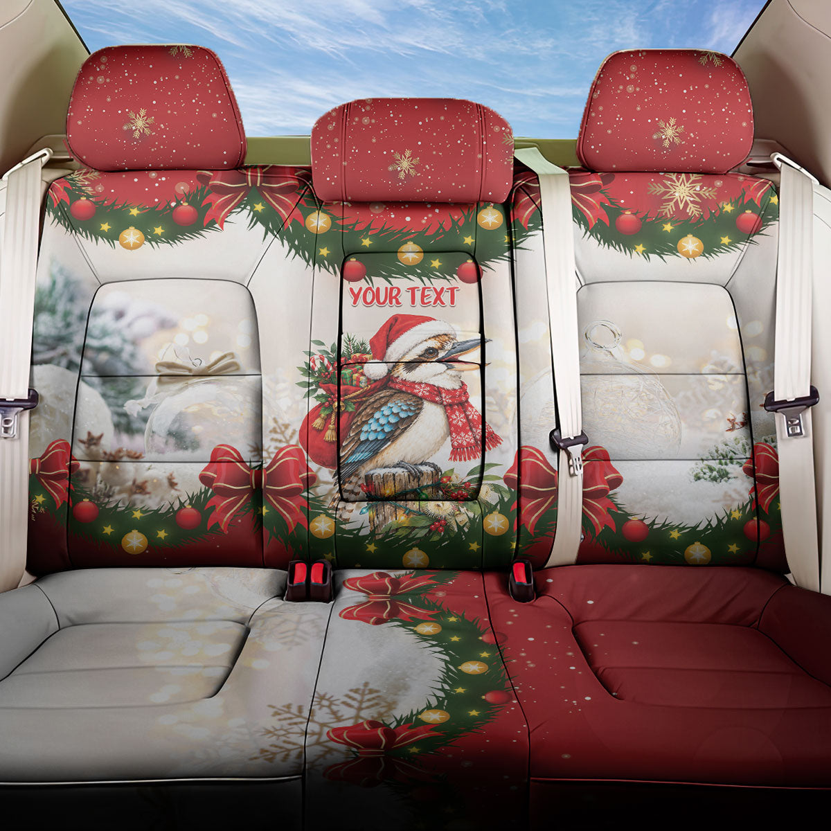 Personalised Kookaburra Australia Christmas Back Car Seat Cover Kooka-la-la-la-la Xmas Bows