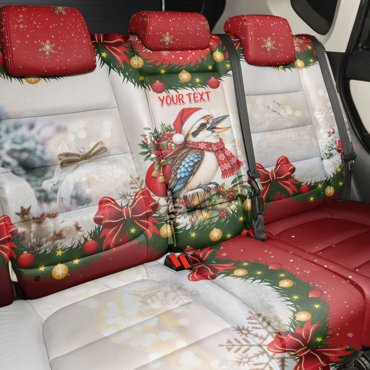 Personalised Kookaburra Australia Christmas Back Car Seat Cover Kooka-la-la-la-la Xmas Bows