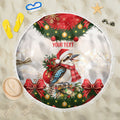 Personalised Kookaburra Australia Christmas Beach Blanket Kooka-la-la-la-la Xmas Bows