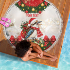 Personalised Kookaburra Australia Christmas Beach Blanket Kooka-la-la-la-la Xmas Bows