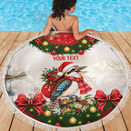 Personalised Kookaburra Australia Christmas Beach Blanket Kooka-la-la-la-la Xmas Bows