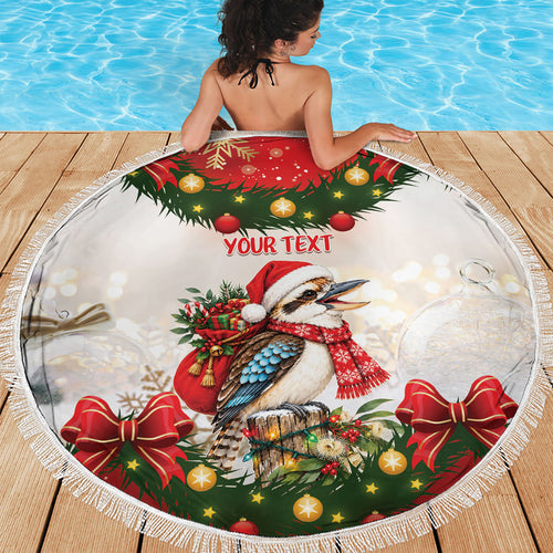 Personalised Kookaburra Australia Christmas Beach Blanket Kooka-la-la-la-la Xmas Bows