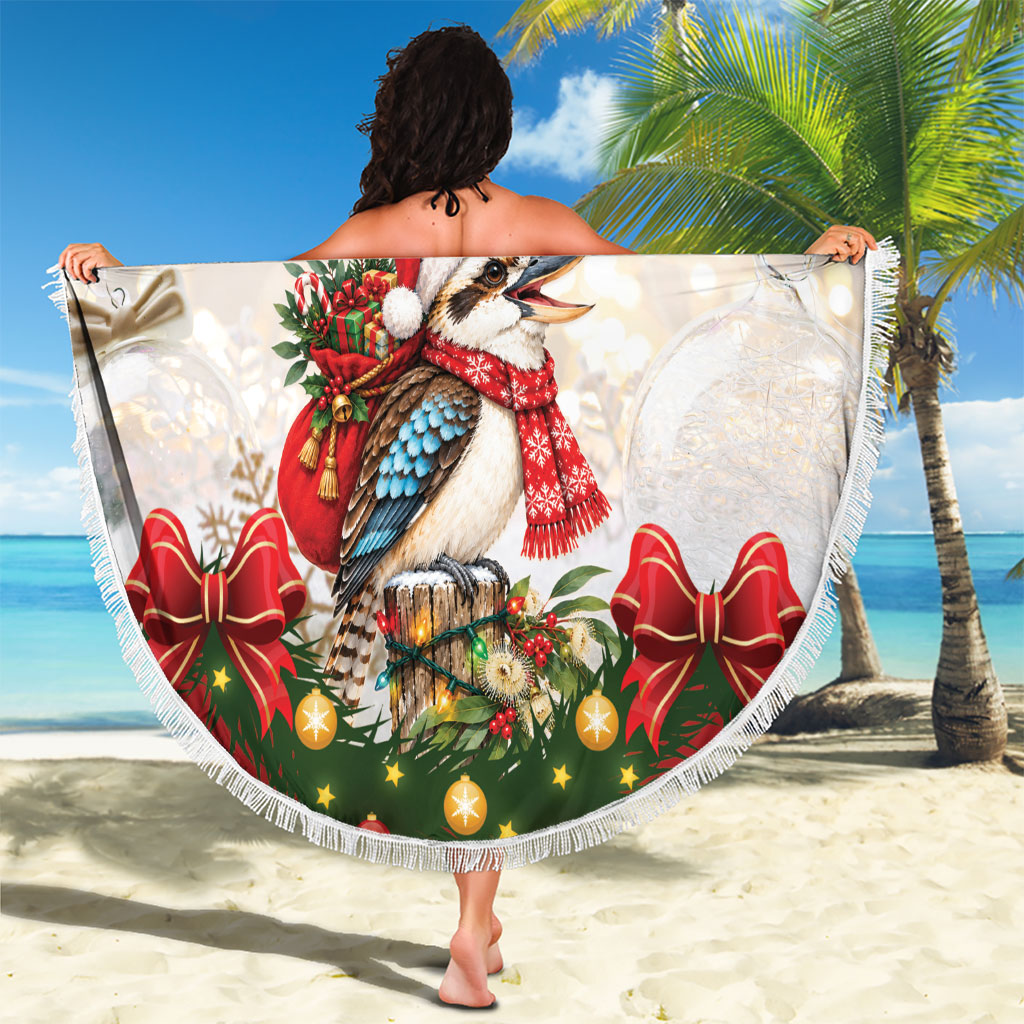 Personalised Kookaburra Australia Christmas Beach Blanket Kooka-la-la-la-la Xmas Bows