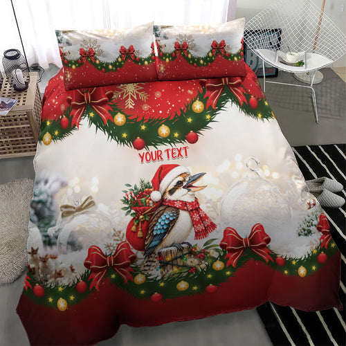 Personalised Kookaburra Australia Christmas Bedding Set Kooka-la-la-la-la Xmas Bows