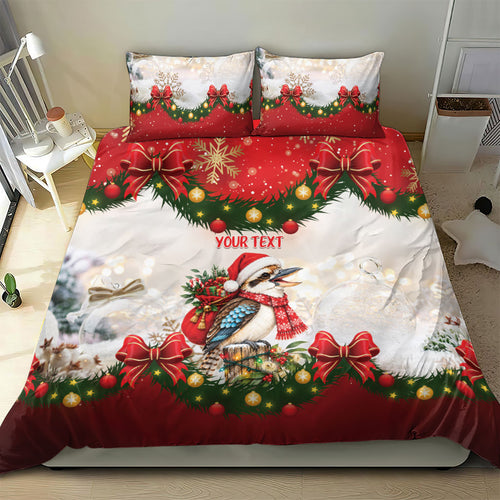 Personalised Kookaburra Australia Christmas Bedding Set Kooka-la-la-la-la Xmas Bows
