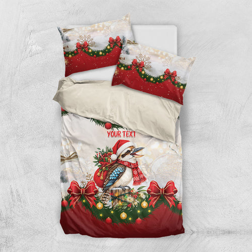 Personalised Kookaburra Australia Christmas Bedding Set Kooka-la-la-la-la Xmas Bows